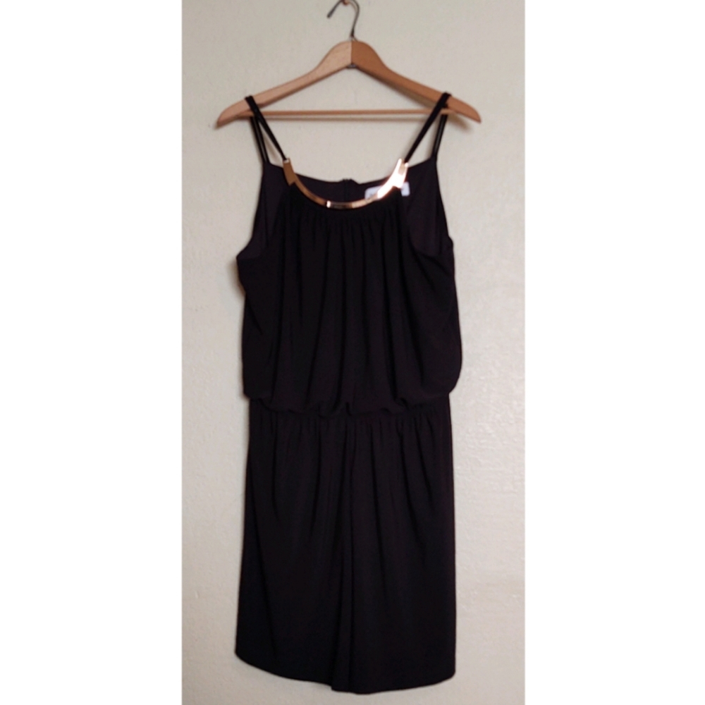 Emma & Michele Black Spaghetti Strap Jumpsuit with Gold Accent
